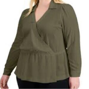 Alfani Olive Mock Wrap Blouse